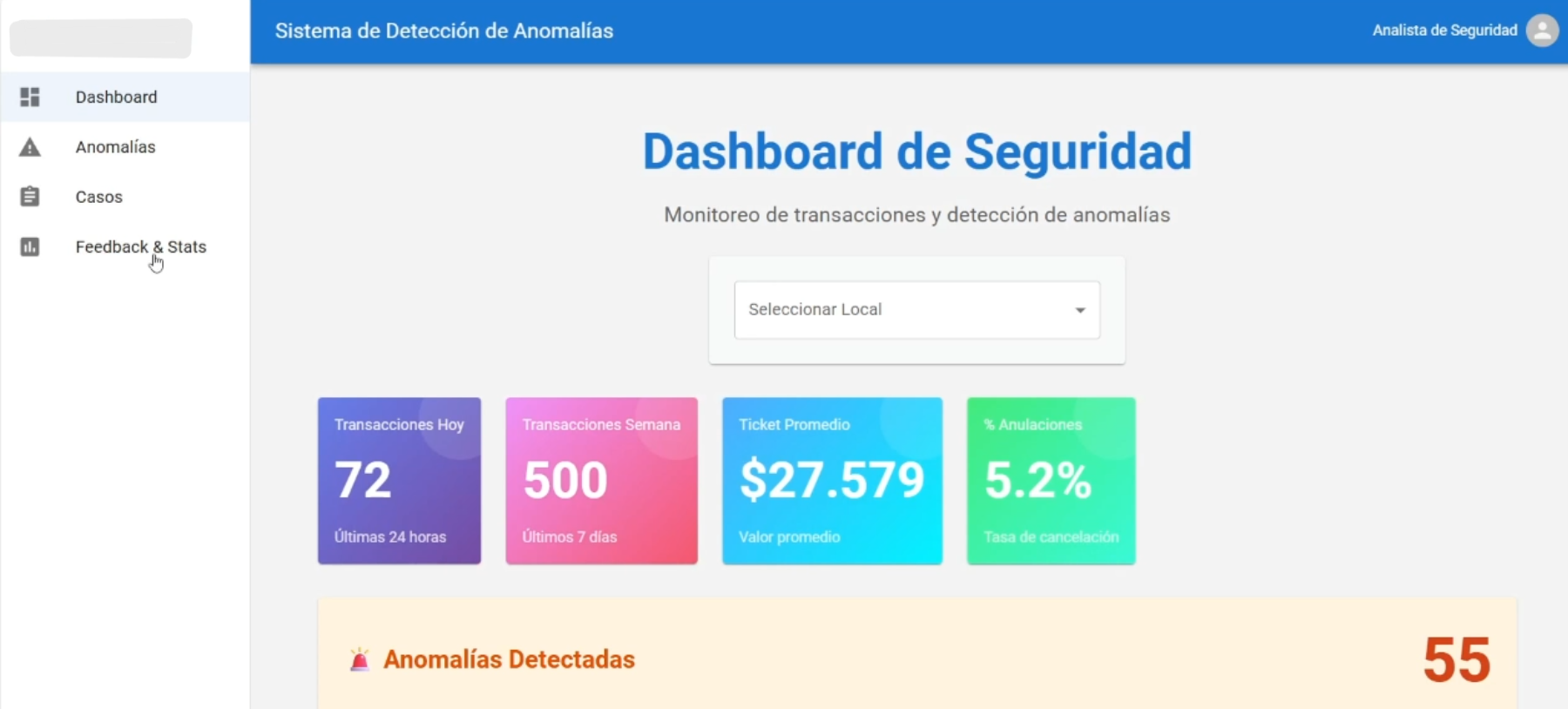 Pantallazo del software DTECTA